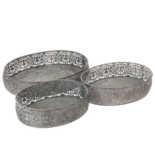 Floristik24 Decorative bowl metal oval pattern gray 25.5/29/34.5cm set of 3