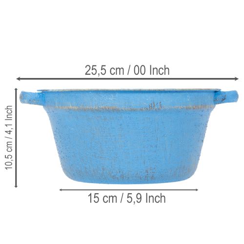 Product Decorative bowl/planter, blue metal, shabby chic decor, Ø21cm, H10.5cm