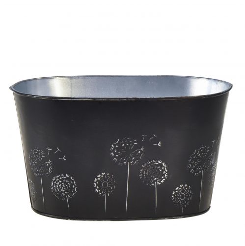 Decorative bowl metal oval black silver flowers 20.5×12.5×12cm