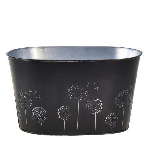 Floristik24 Decorative bowl metal oval black silver flowers 20.5×12.5×12cm