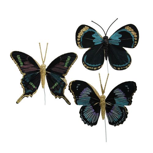 Floristik24 Feather butterfly on wire Black sorted 7,5cm - 8,5cm 6pcs