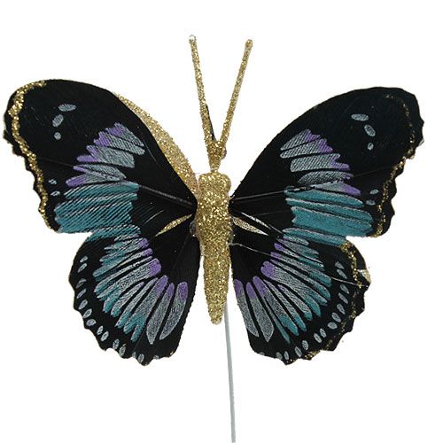 Product Feather butterfly on wire Black sorted 7,5cm - 8,5cm 6pcs
