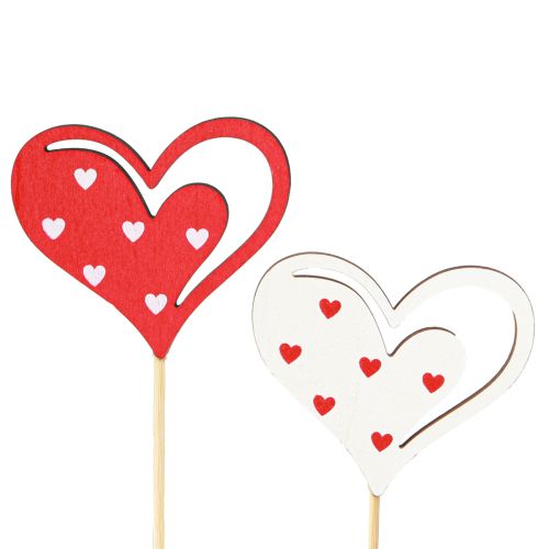 Product Decorative Plugs Hearts Red White Wooden Decoration 7.5×6.5cm 12 pcs