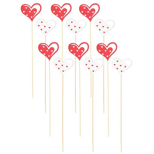 Product Decorative Plugs Hearts Red White Wooden Decoration 7.5×6.5cm 12 pcs