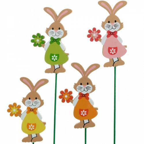 Floristik24 Decorative plug Easter bunny with flower Easter decoration wooden bunny on a stick 24 pieces