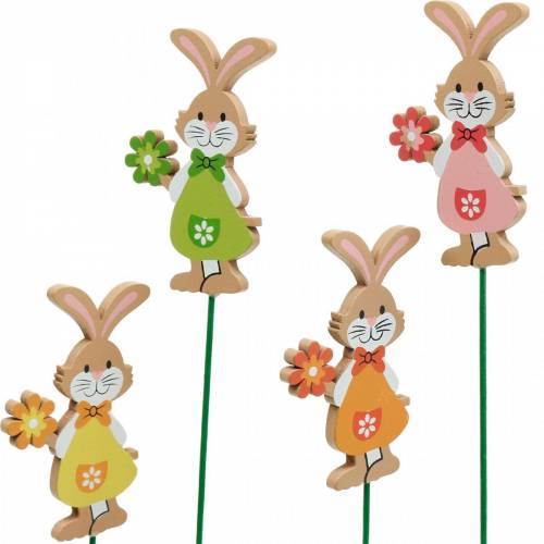Product Decorative plug Easter bunny with flower Easter decoration wooden bunny on a stick 24 pieces
