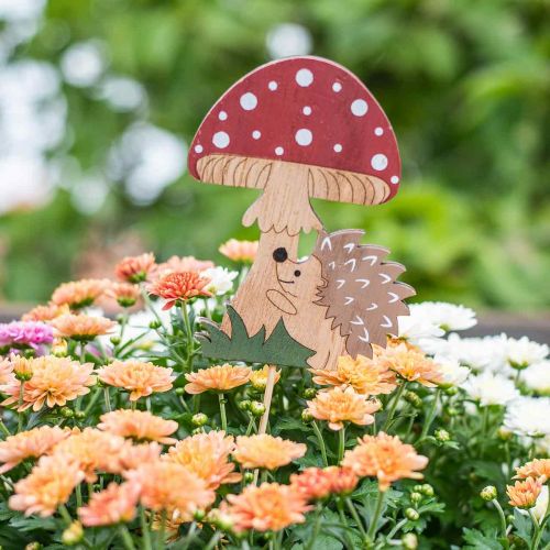 Product Decorative plugs, autumnal wooden decoration, hedgehog with mushroom H11cm L34cm 12pcs