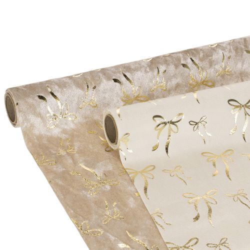 Decorative Polyester Table Runner with Gold Bow Design 120x35cm Beige and Cream, 2 Pieces buy online | Floristik24.co.uk