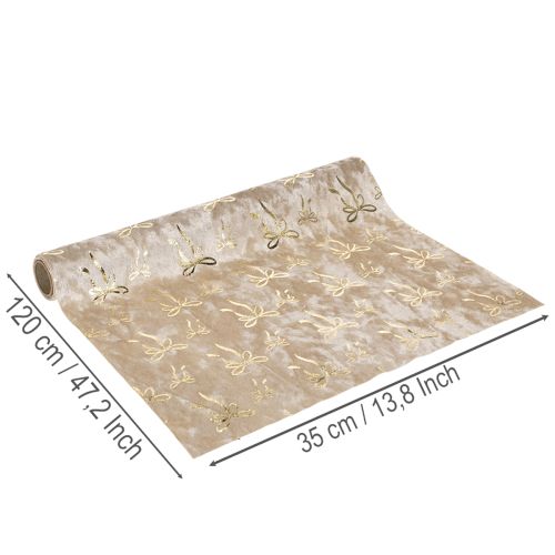 Decorative Polyester Table Runner with Gold Bow Design 120x35cm Beige and Cream, 2 Pieces | Floristik24.co.uk