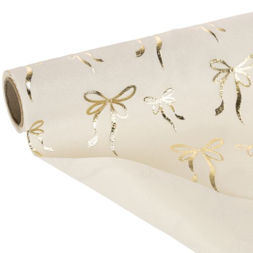 Decorative Polyester Table Runner with Gold Bow Design 120x35cm Beige and Cream, 2 Pieces | Floristik24.co.uk