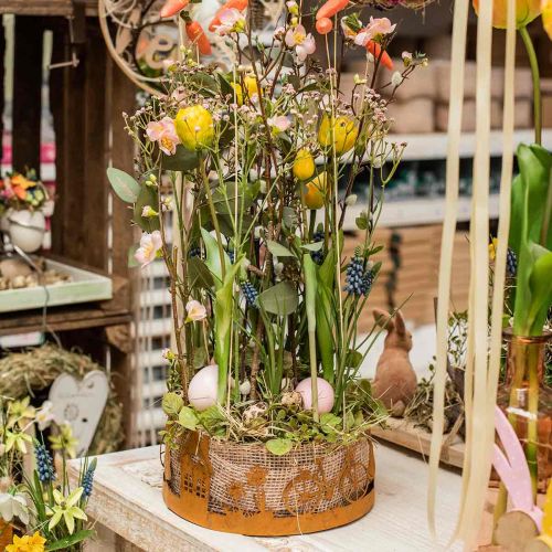 Product Decorative tray girl with flower, metal decoration with bicycle house dandelion patina Ø24cm H11cm