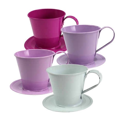 Floristik24 Decorative cup with plate sort. Ø12cm H10cm 8pcs.
