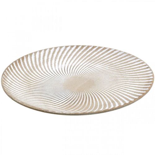 Floristik24 Decorative plate round white brown grooves table decoration Ø30cm H3cm