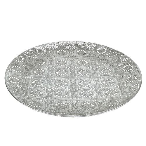Floristik24 Decorative plate silver with ornament Ø32cm
