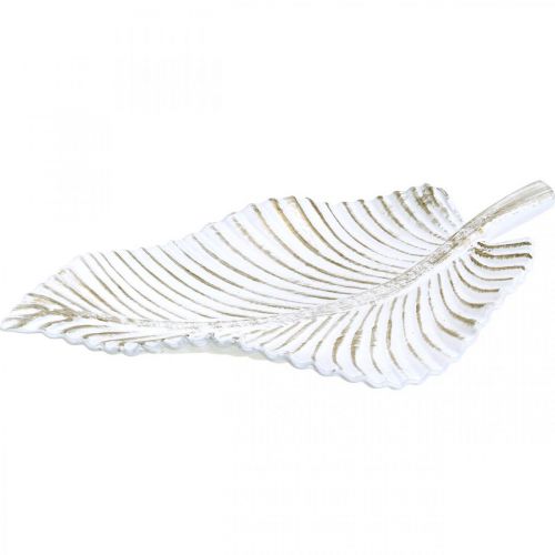 Decorative plate white brown autumn leaf autumn decoration 35.5x20x5cm