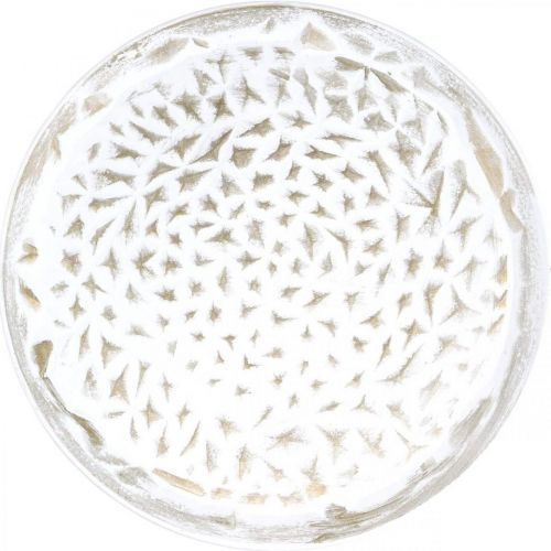 Decorative plate white round brown structure vintage table decoration Ø39cm