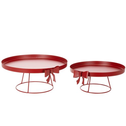 Metal Display Tray Set with Stand and Decorative Bow, Red, 30cm and 25cm, 2-Piece Set