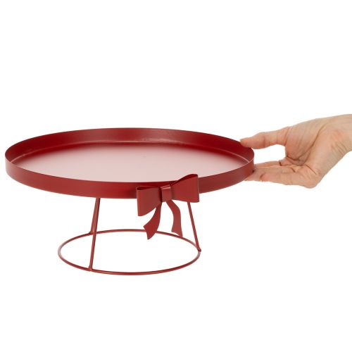 Metal Display Tray Set with Stand and Decorative Bow, Red, 30cm and 25cm, 2-Piece Set | Floristik24.co.uk