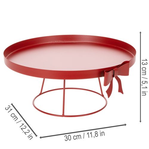 Metal Display Tray Set with Stand and Decorative Bow, Red, 30cm and 25cm, 2-Piece Set | Floristik24.co.uk