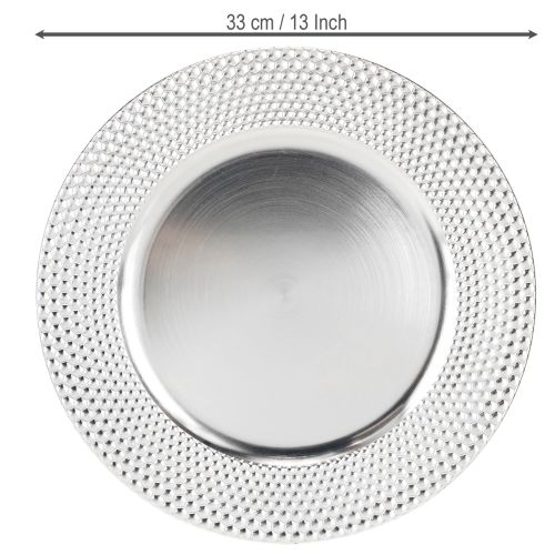 Product Decorative plate round plastic decorative plate silver Ø33cm