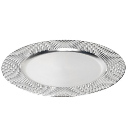 Product Decorative plate round plastic decorative plate silver Ø33cm