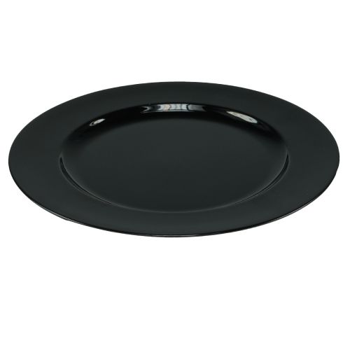Product Decorative Plate Black Flat Glossy Plastic Ø28cm H2cm