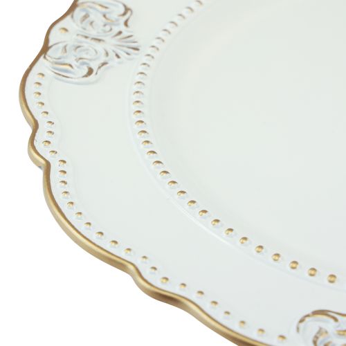 Product Decorative plate round plastic antique plate white gold Ø33cm