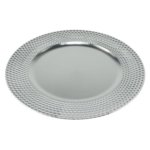 Product Decorative plate round plastic decorative plate silver Ø33cm