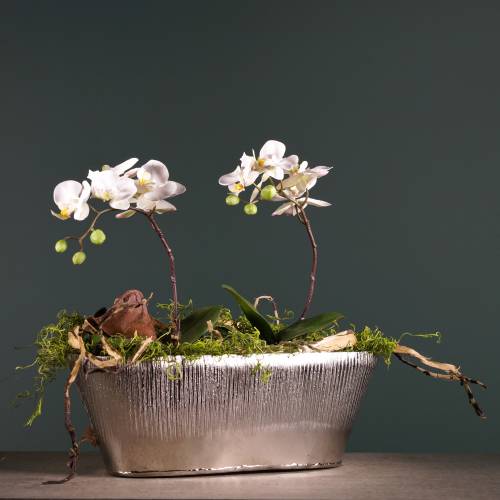 Floristik24 Decorative pot oval silver 40cm x 13cm H13cm