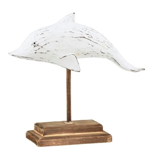 Dolphin decoration Albasia maritime wooden decoration white 28×6.5×26cm