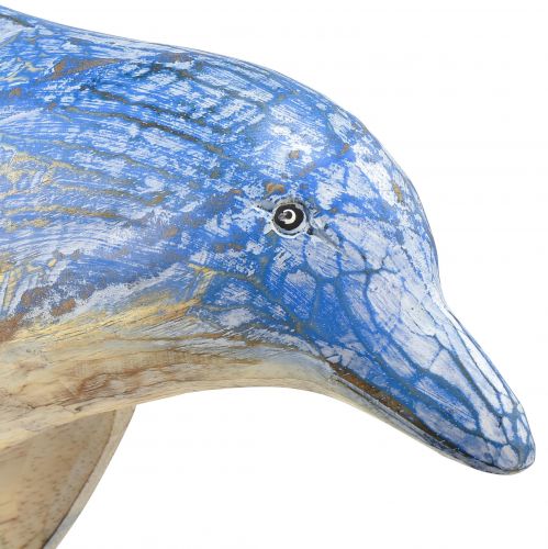 Product Dolphin figure maritime wooden decoration hand carved blue H59cm