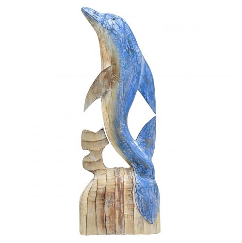 Product Dolphin figure maritime wooden decoration hand carved blue H59cm