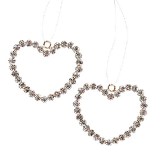 Floristik24 Decorative heart gold for hanging with rhinestones 6pcs