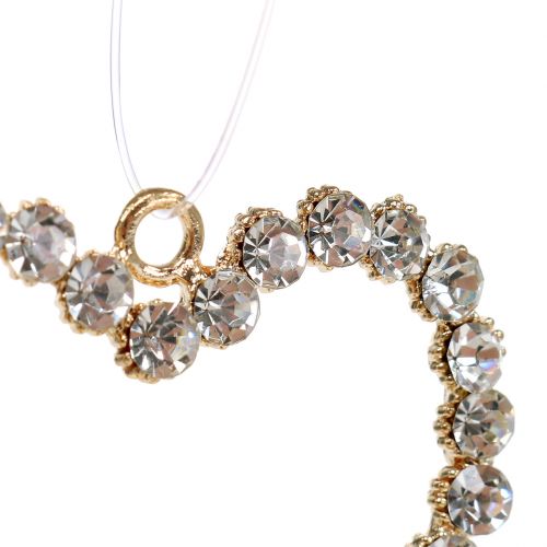 Decorative heart gold for hanging with rhinestones 6pcs