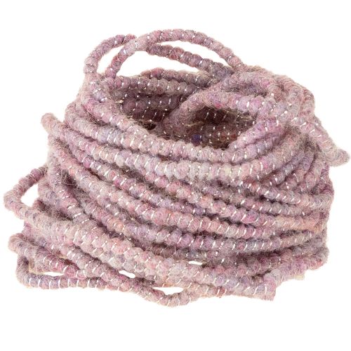 Wool cord with pink and gold thread, 5m x 5mm with wire, for decoration and crafting