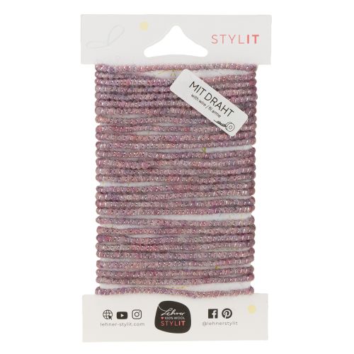 Product Wool cord with pink and gold thread, 5m x 5mm with wire, for decoration and crafting