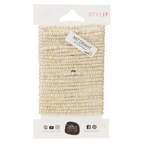 Product Wool cord white with gold thread 5m x 5mm with wire for decoration and crafting