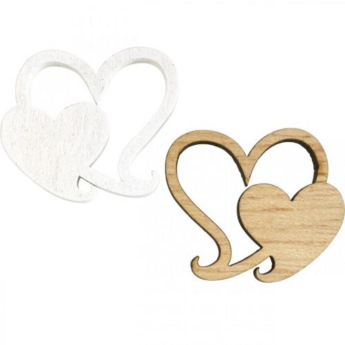 Product Double heart wood, scatter decoration wedding hearts W3cm 72 pcs