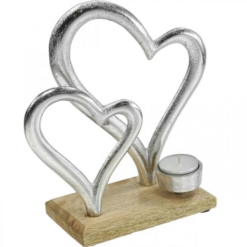 Floristik24 Tea light holder heart metal decoration table decoration wood 22cm