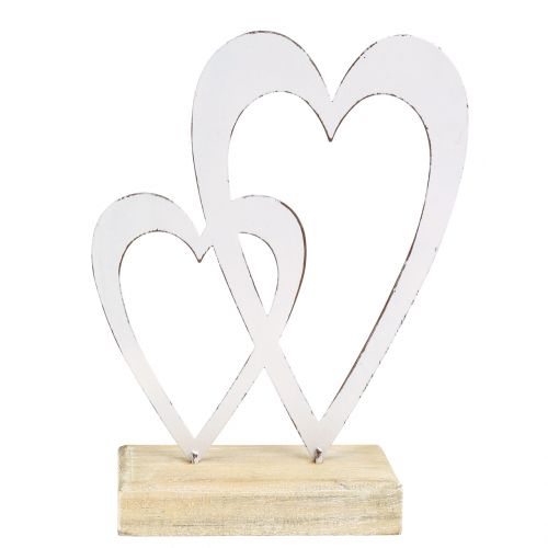 Floristik24 Double heart white at the foot H18cm