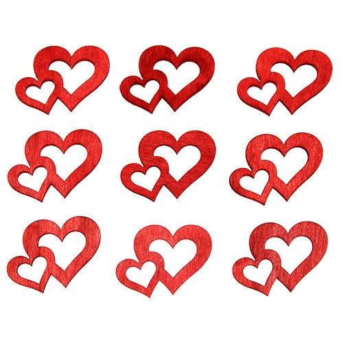 Product Wooden double hearts for scattering 4cm red 72pcs