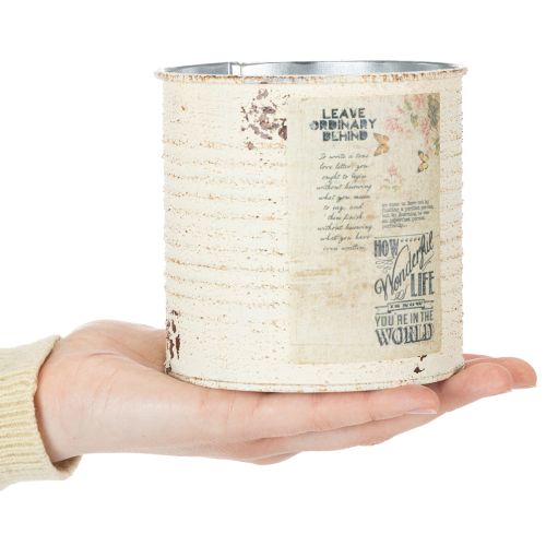 Tin Planter Cream Metal Shabby Chic Ø11cm H10.5cm | Floristik24.co.uk