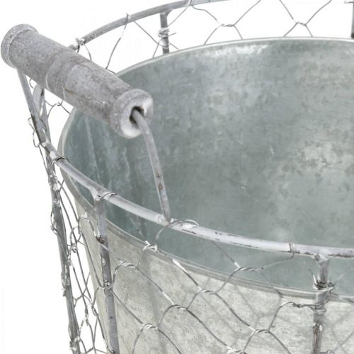 Product Wire basket with metal bowl, plant pot, spring decoration silver, washed white, shabby chic Ø30cm H25.5cm