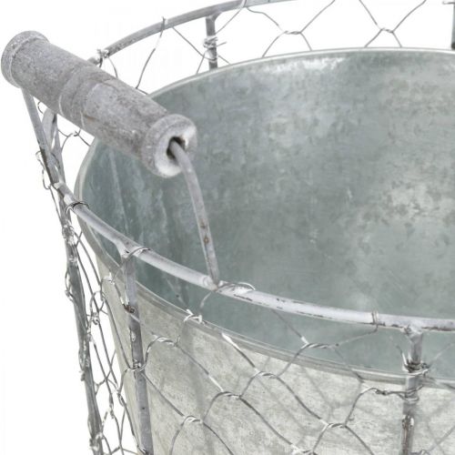 Product Basket for planting, wire basket with plant pot, spring basket silver, washed white, shabby chic Ø26cm H22cm
