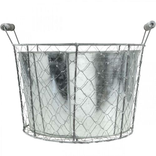 Product Wire basket with metal bowl, plant pot, spring decoration silver, washed white, shabby chic Ø30cm H25.5cm