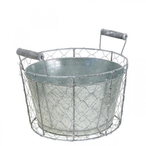 Floristik24 Basket for planting, wire basket with plant pot, spring basket silver, washed white, shabby chic Ø26cm H22cm