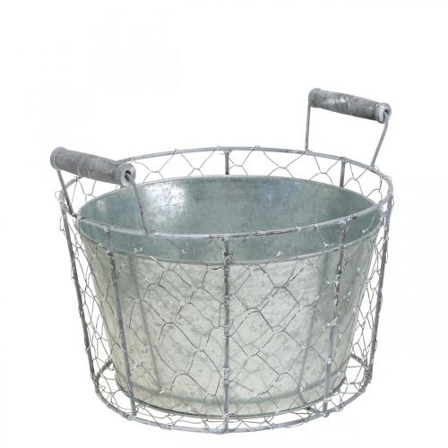 Product Basket for planting, wire basket with plant pot, spring basket silver, washed white, shabby chic Ø26cm H22cm