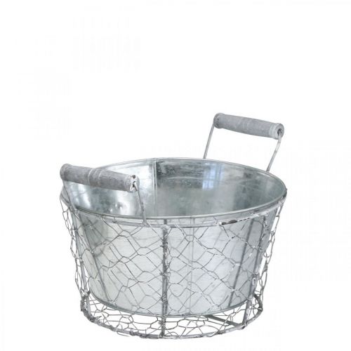 Floristik24 Planter basket with insert, wire basket, planter spring silver, washed white, shabby chic Ø22cm H17.5cm