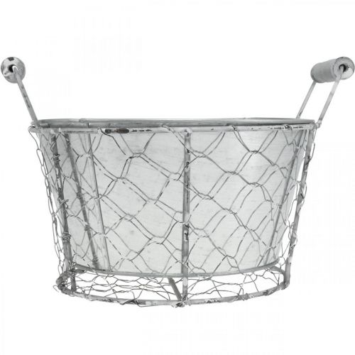Product Planter basket with insert, wire basket, planter spring silver, washed white, shabby chic Ø22cm H17.5cm