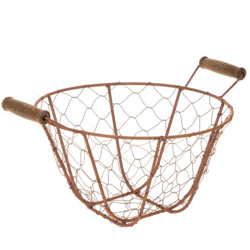 Vintage round wire basket with wooden handles, metal basket, rust finish, Ø22cm buy online | Floristik24.co.uk